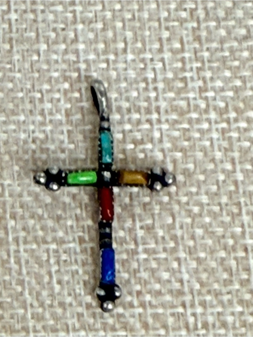 Southwestern/Navajo-style sterling silver inlay cross pendant stone inlay